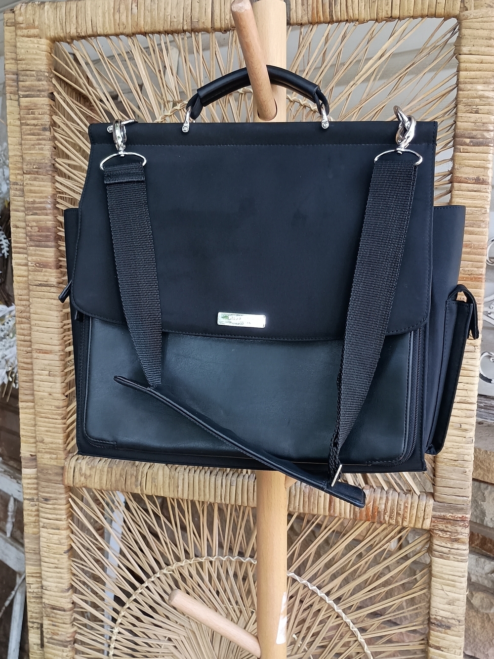 Nine West Black Laptop Messenger Bag with Silver Hardware